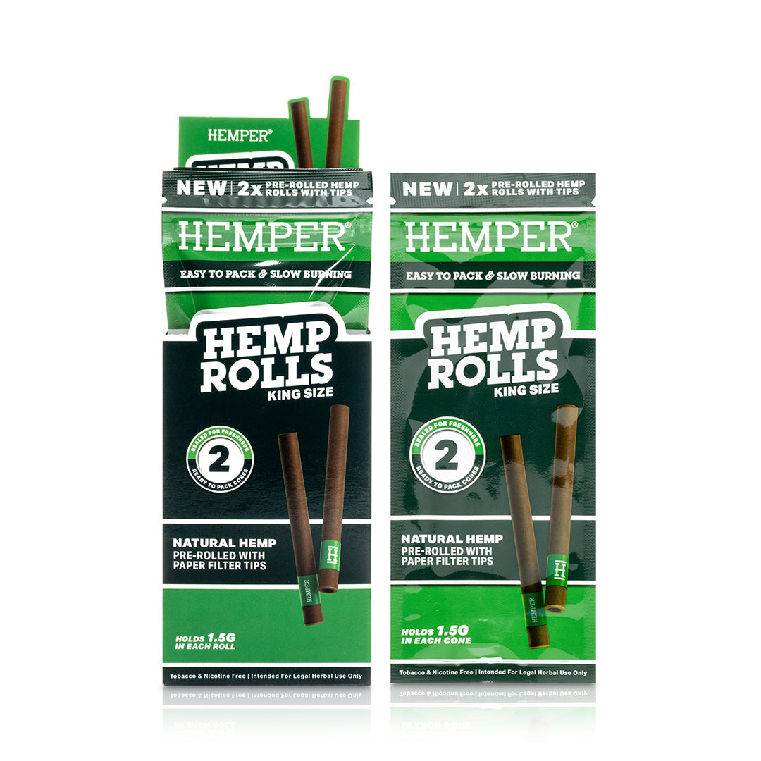 Pre-Rolled King Size Paper Tip Hemp Rolls | 2PK Display