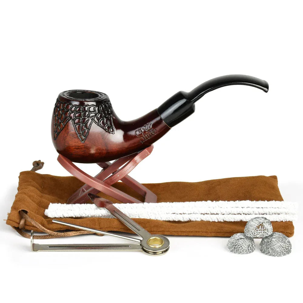 Pulsar Shire Edition - Engraved Bowl Bent Apple Cherry Wood Tobacco Pipe - We The People