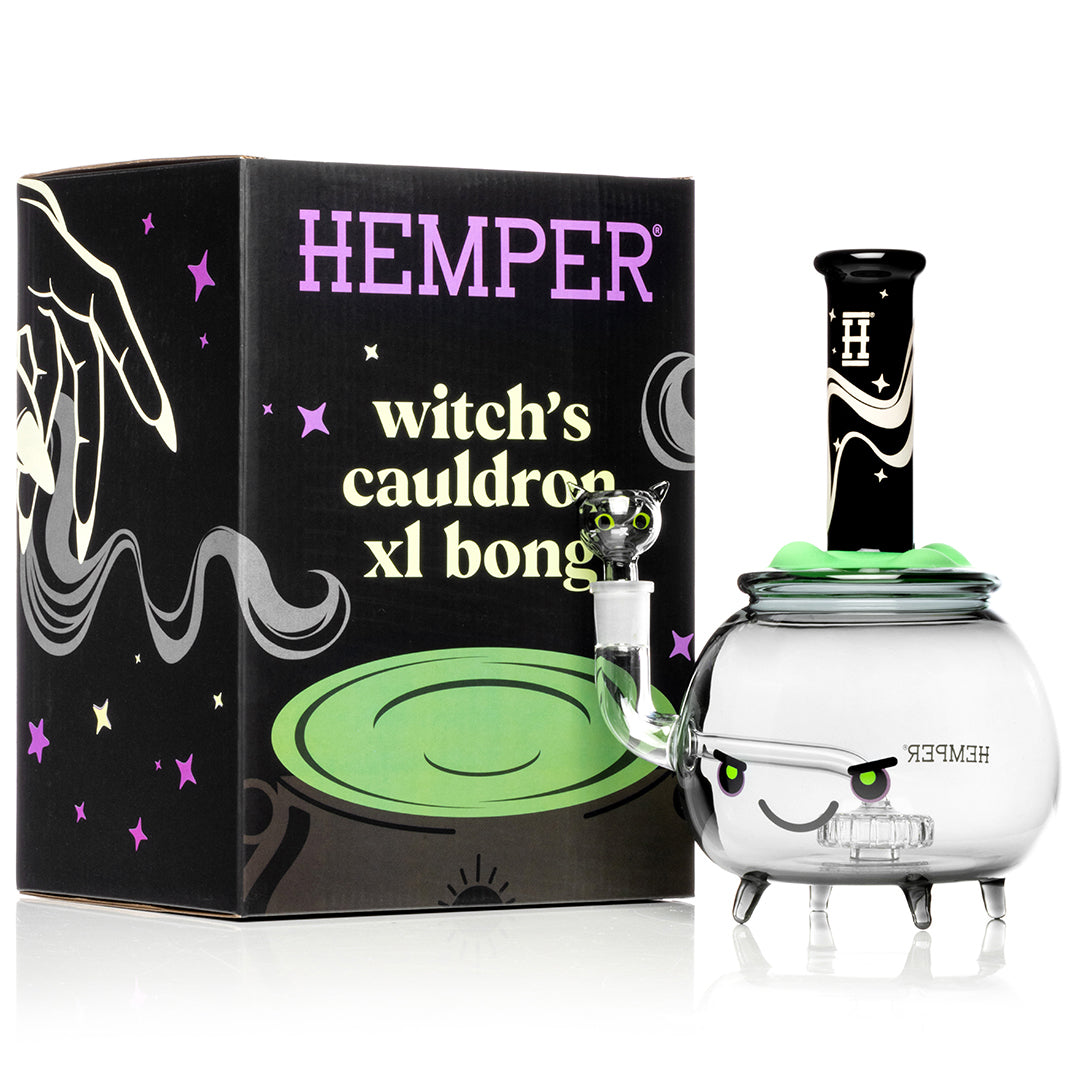 HEMPER Cauldron XL Bong | 9" Glass Water Pipe with Witchy Halloween Edition