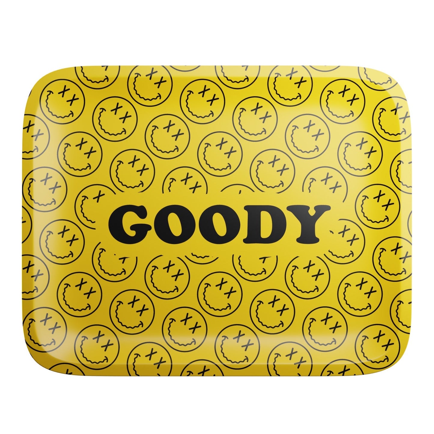 Goody Glass Yellow Pattern Face Rolling Tray | Durable Tin Tray