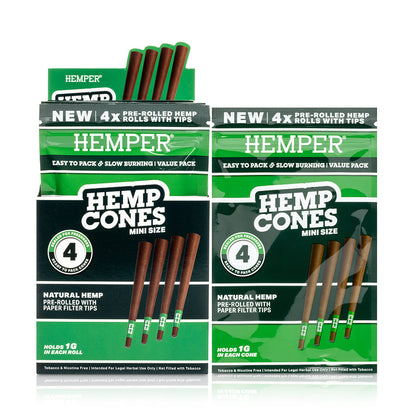 Pre-Rolled Mini Size Paper Tip Hemp Cones | 4PK Display