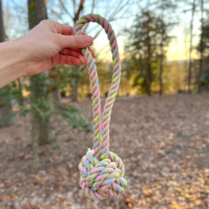 Rainbow Joy Hemp Rope Tug Toy 12.5" with Handle - We The People 