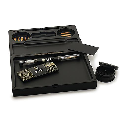 Benji Bankroll Bamboo Rolling Tray Kit | Magnetic 2-Piece with Papers & Cones