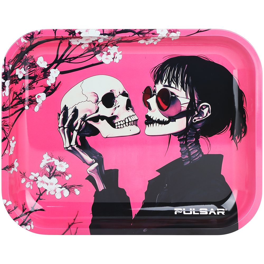 Pulsar Design Series Large Metal Rolling Tray | Sakura Skulls / 13"x11"