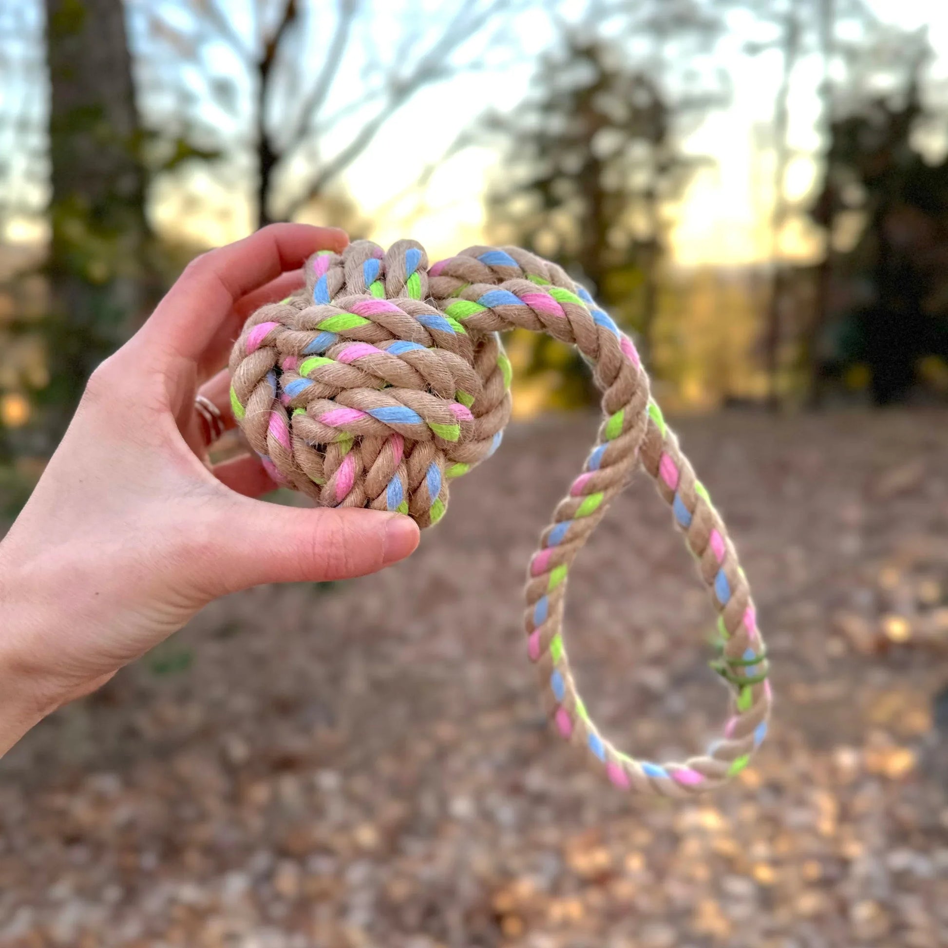 Rainbow Joy Hemp Rope Tug Toy 12.5" with Handle - We The People 