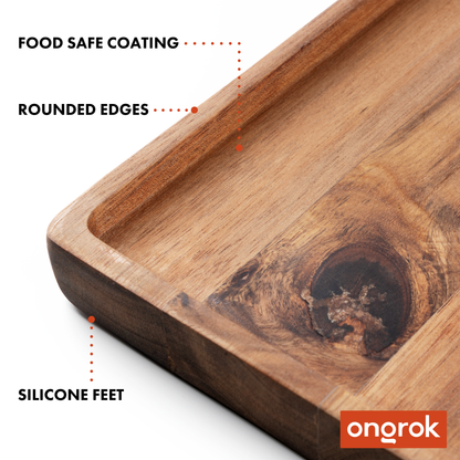Ongrok Premium Acacia Wood Rolling Tray | Natural 9.5" x 9.5"