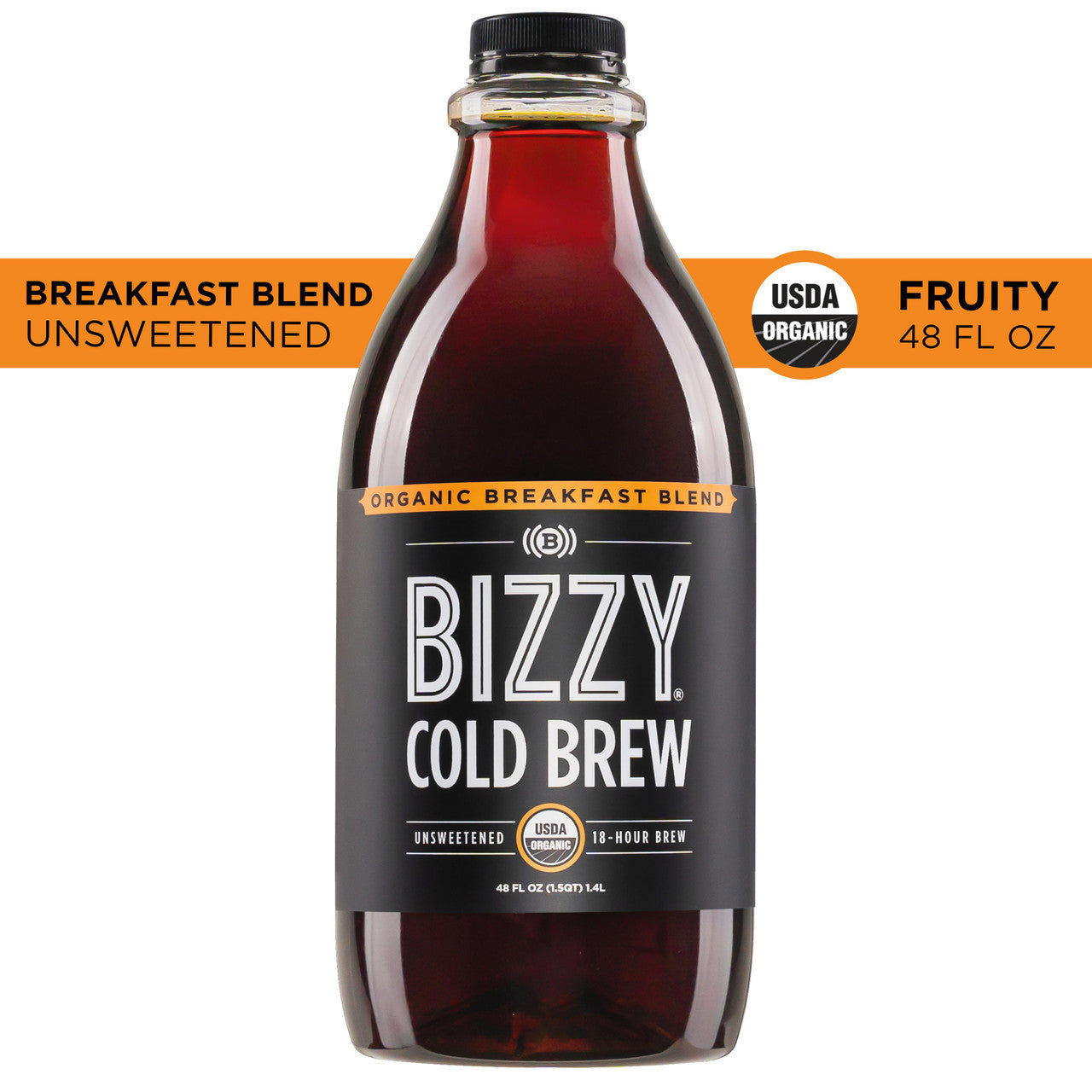 Bizzy Organic Cold Brew Coffee Concentrate Breakfast Blend - Case of 6 (48oz)