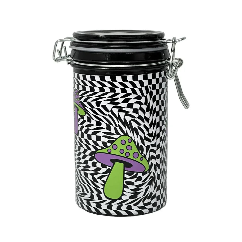 Trippy Mushroom Checkerboard Storage Jar - Airtight Glass Container - We The People 