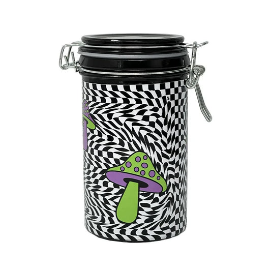 Trippy Mushroom Checkerboard Storage Jar - Airtight Glass Container - We The People 