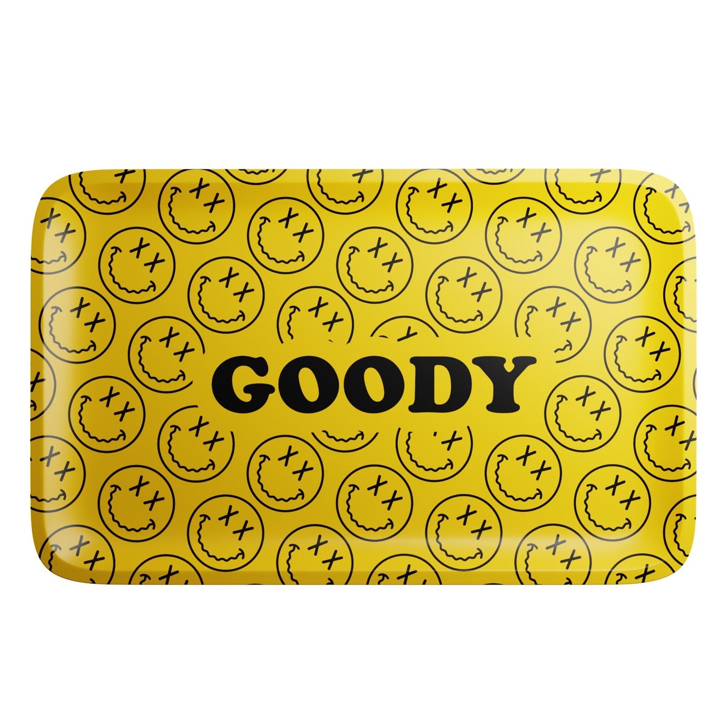 Goody Glass Yellow Pattern Face Rolling Tray | Durable Tin Tray
