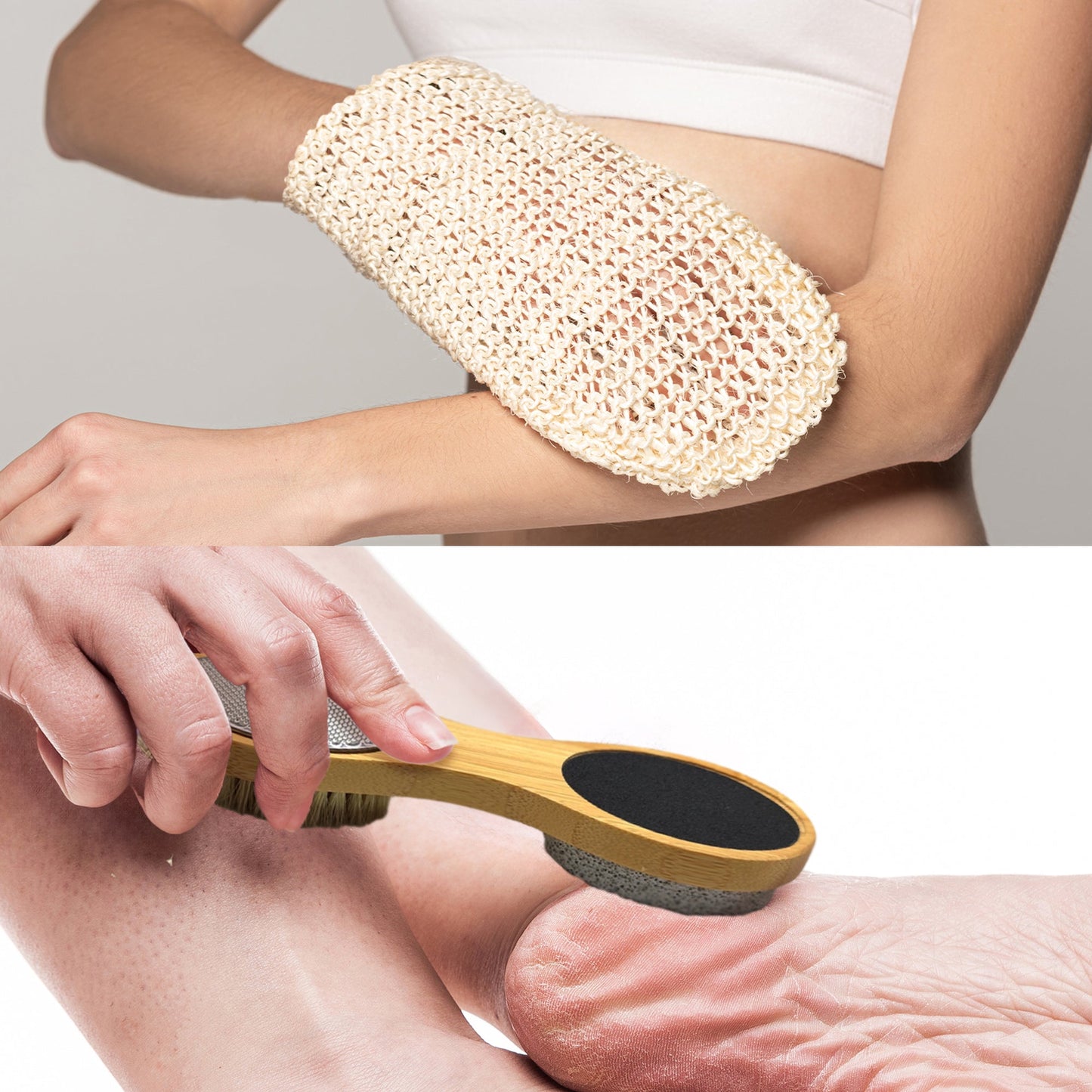 Sisal Hemp Bath Glove, Pack of 2, and 4-in-1 Foot Scrubber Bundle-2