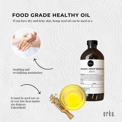 Orku 250ml Organic Hemp Seed Oil - Cold Pressed Food Grade Oils-3