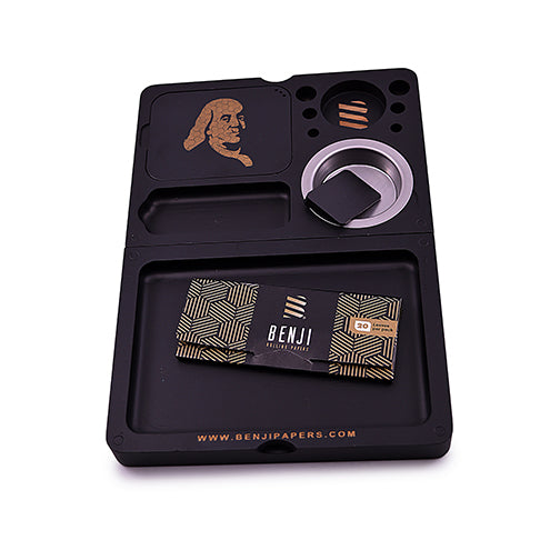 Benji Bankroll Mini Bamboo Rolling Tray Kit | Compact with Papers & Cones
