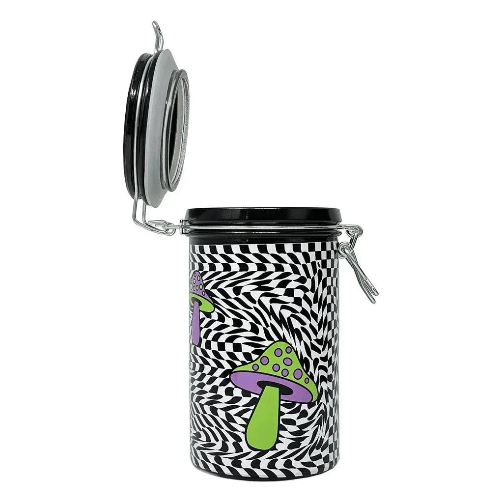 Trippy Mushroom Checkerboard Storage Jar - Airtight Glass Container - We The People 