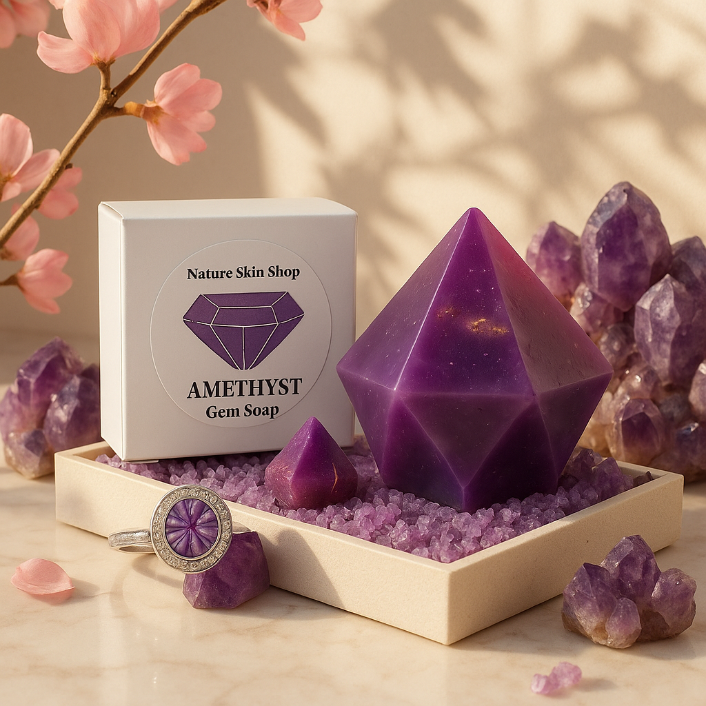 Mystic Amethyst Birthstone Gem Soap with Hidden Silver Ring-1