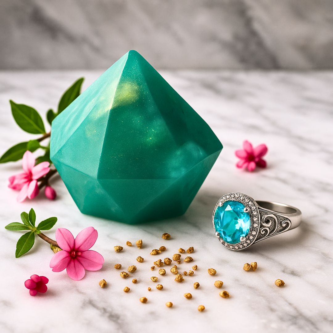 Aquamarine Birthstone Gem Soap with Hidden Silver Ring-1