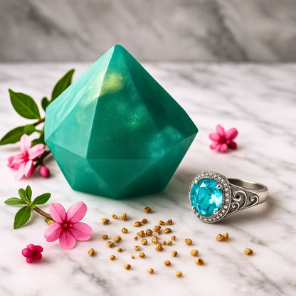 Aquamarine Birthstone Gem Soap with Hidden Silver Ring-1