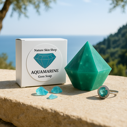 Aquamarine Birthstone Gem Soap with Hidden Silver Ring-2