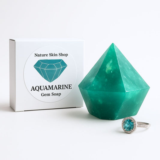 Aquamarine Birthstone Gem Soap with Hidden Silver Ring-0