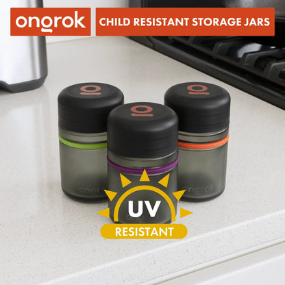 Ongrok Child Resistant Glass Storage Jar 3 Pack - 180ml Each - We The People 