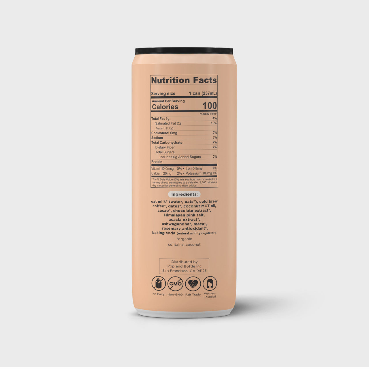 Pop & Bottle Oat Milk Latte Mocha - Case of 12 (8oz Bottles)