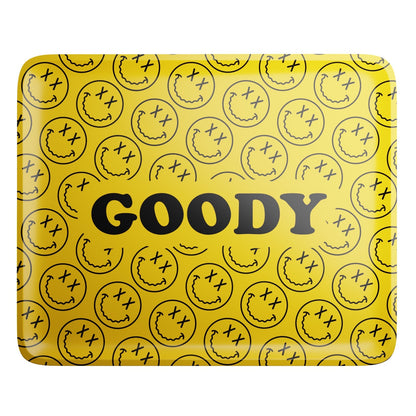 Goody Glass Yellow Pattern Face Rolling Tray | Durable Tin Tray