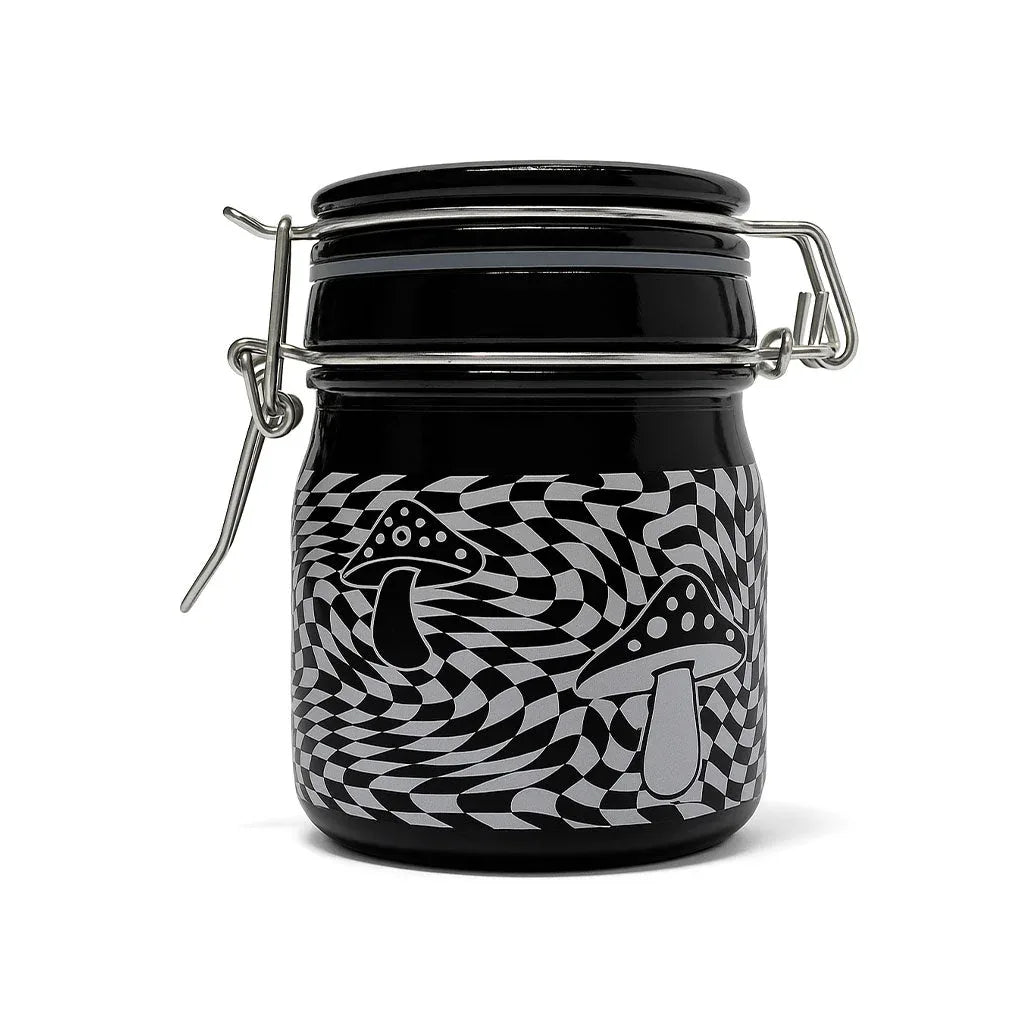 Trippy Mushroom Checkerboard Storage Jar - Airtight Glass Container - We The People 