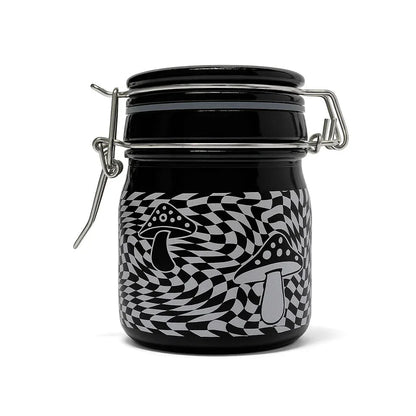 Trippy Mushroom Checkerboard Storage Jar - Airtight Glass Container - We The People 