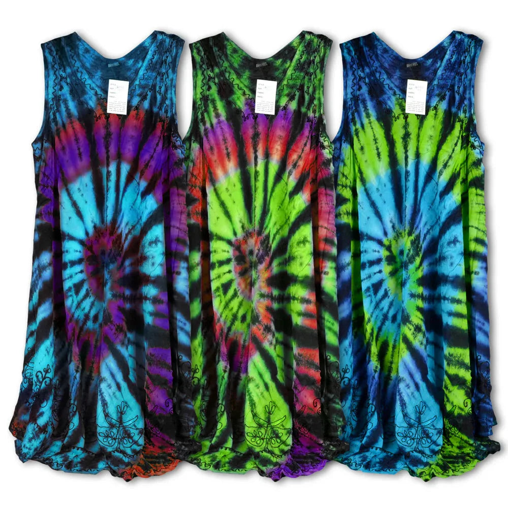 Spiral Tie Dye Dress - 41" Viscose | Colorful Bohemian Style - We The People 