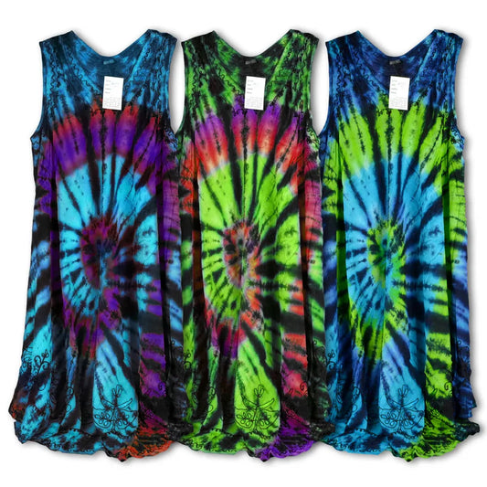 Spiral Tie Dye Dress - 41" Viscose | Colorful Bohemian Style - We The People 