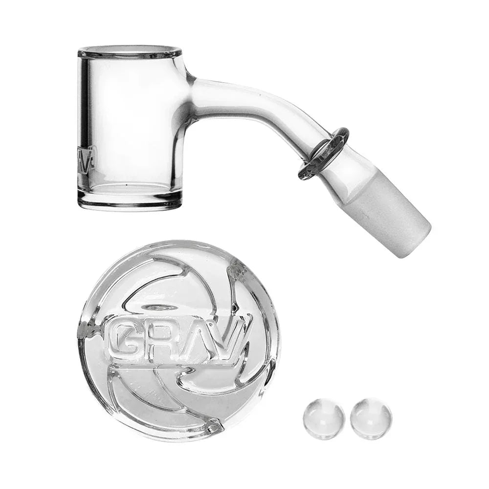 GRAV Seamless Flat Top Quartz Banger Set | 4pc Kit | 14mm Male | Carb Cap & Terp Beads - We The People 