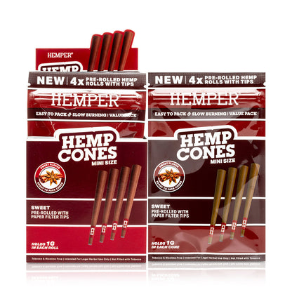 Pre-Rolled Mini Size Paper Tip Hemp Cones | 4PK Display