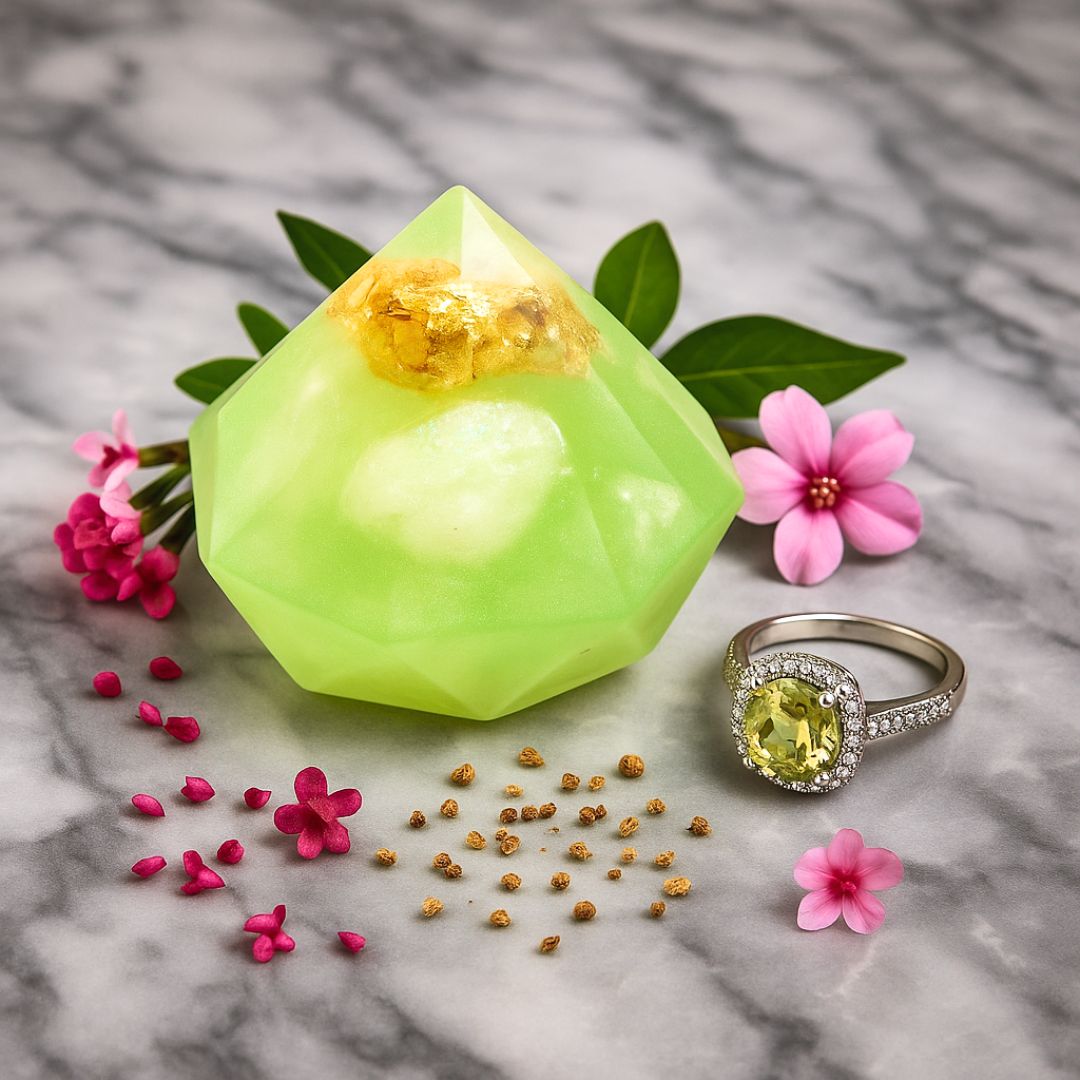 Peridot Birthstone Gem Soap with Hidden Silver Ring-1