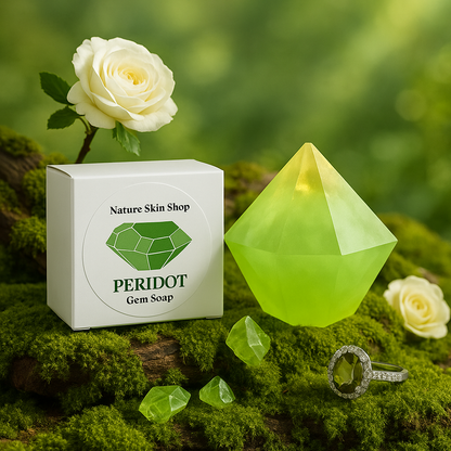 Peridot Birthstone Gem Soap with Hidden Silver Ring-3