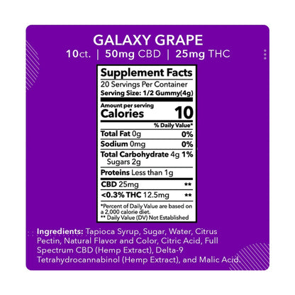 Galaxy Grape Gummies - 50mg CBD / 25mg THC (10 count) - We The People 